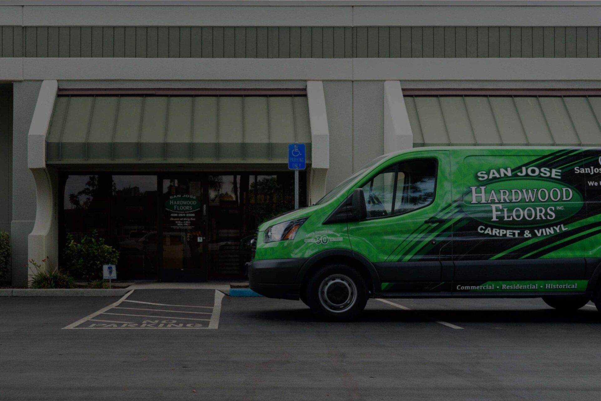 San Jose Hardwood Floors showroom with work van in front