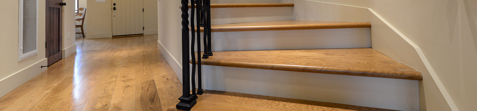 White oak hardwood floor with stairs