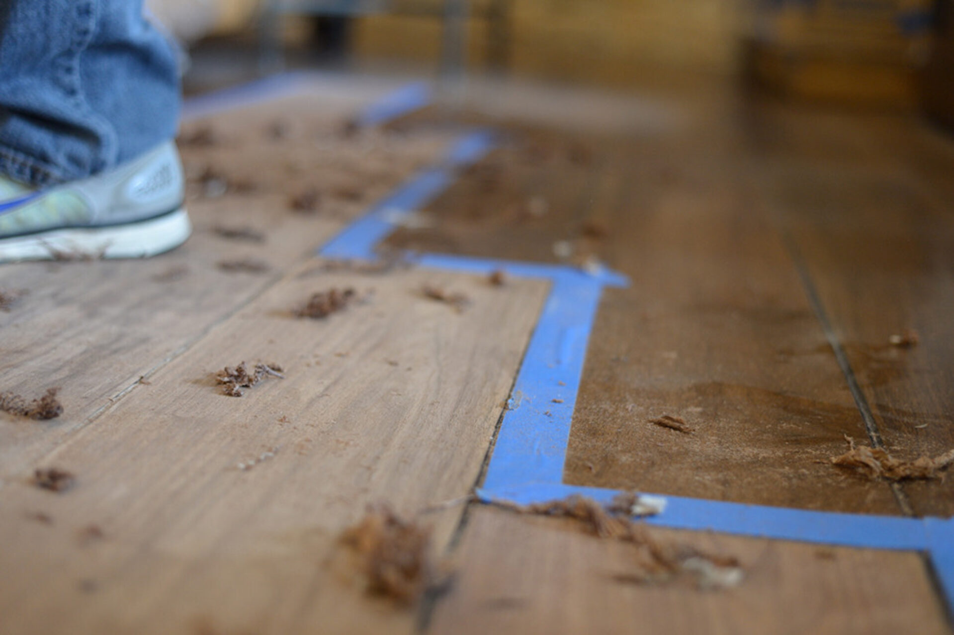 Repairing and refinishing section of hand scraped hardwood floor