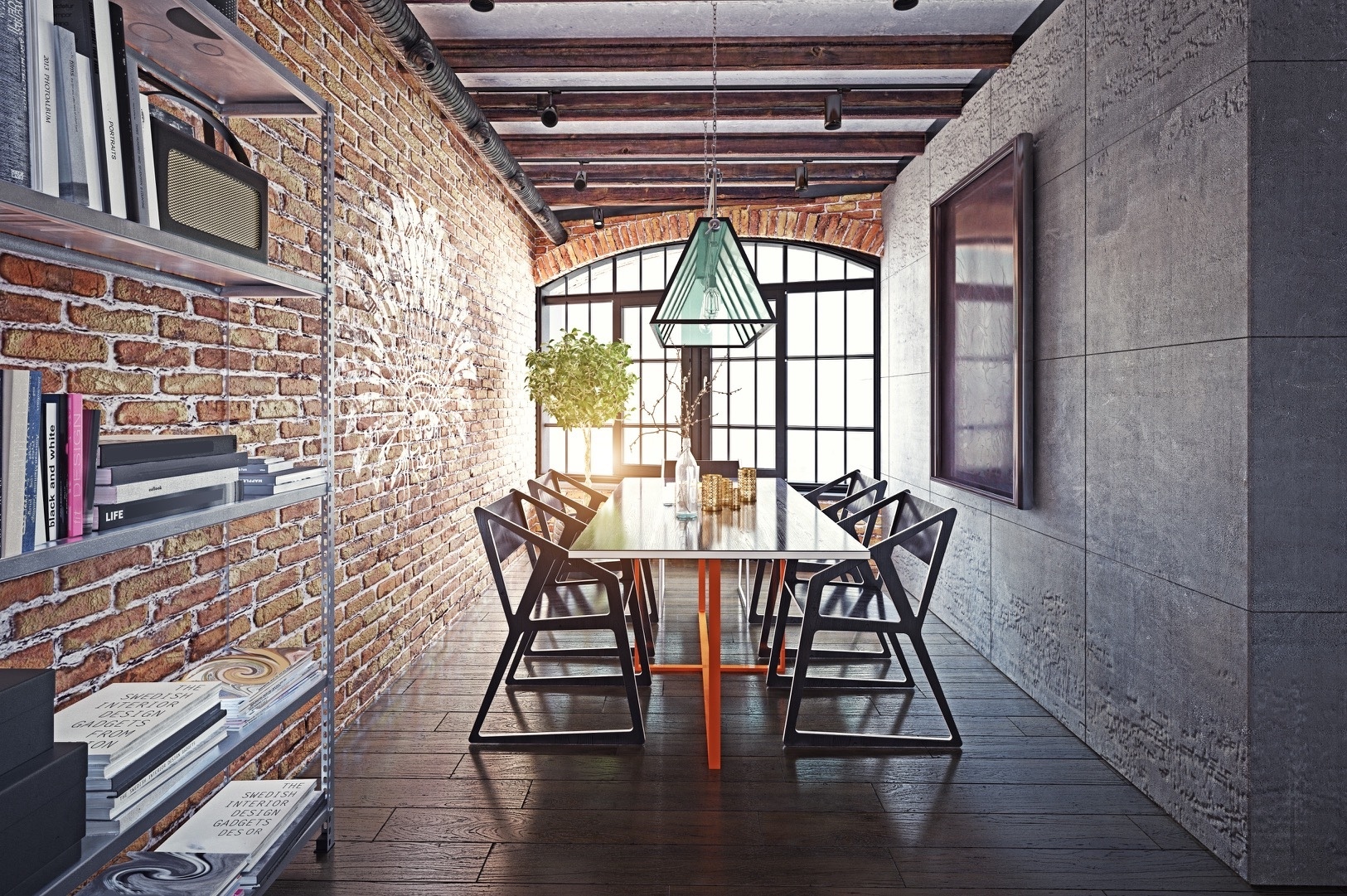 Modern, industrial dining room