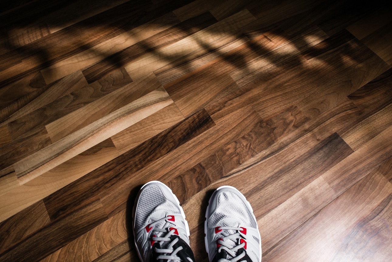 Sneakers on beautiful Artisan wood floor