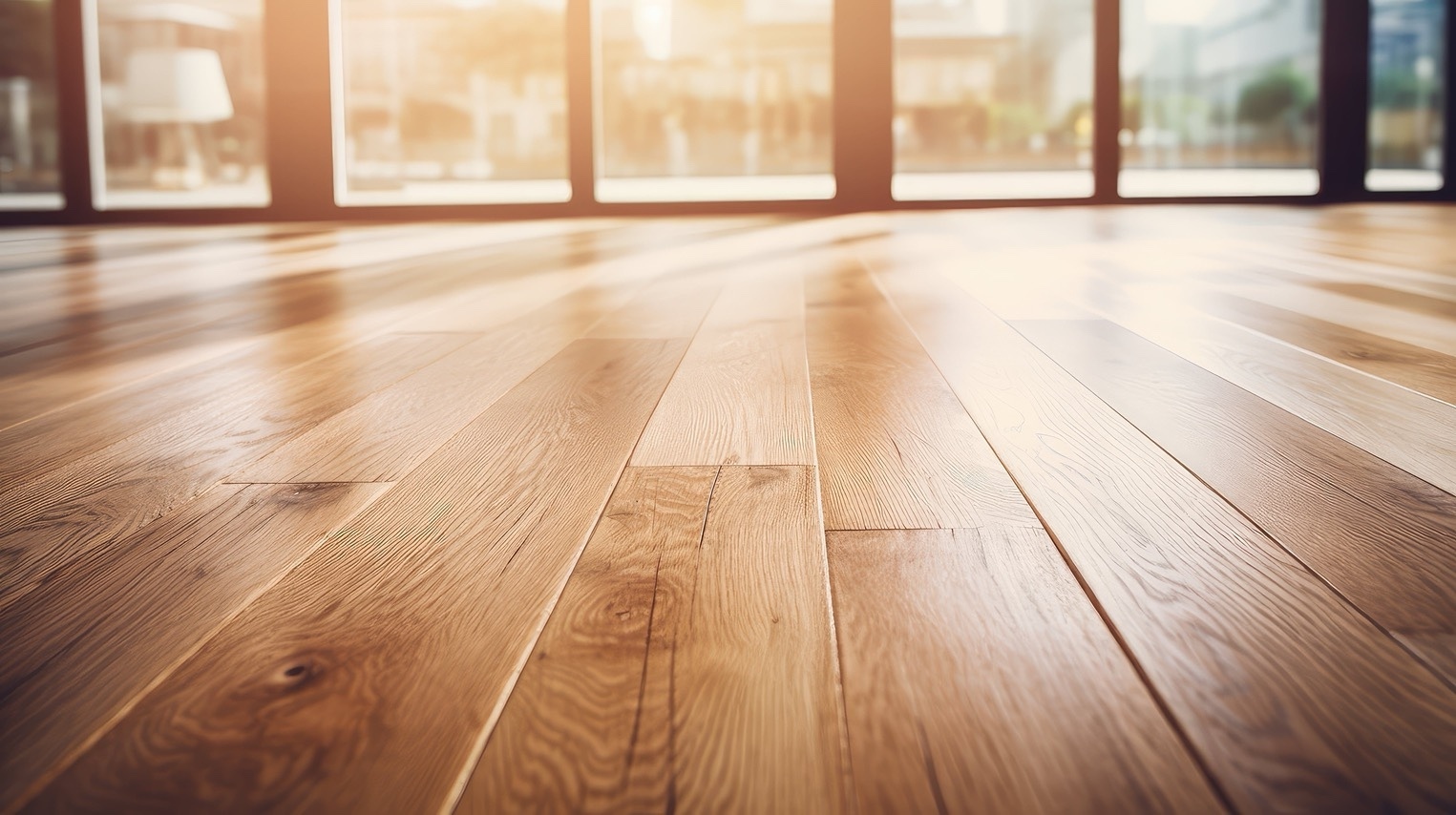 Golden sunlight illuminating natural hardwood floor