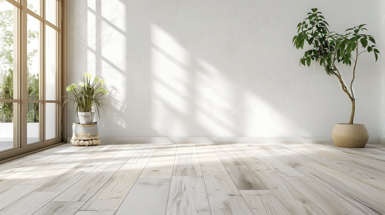 Daylight streaming in on modern space with wide-plank flooring