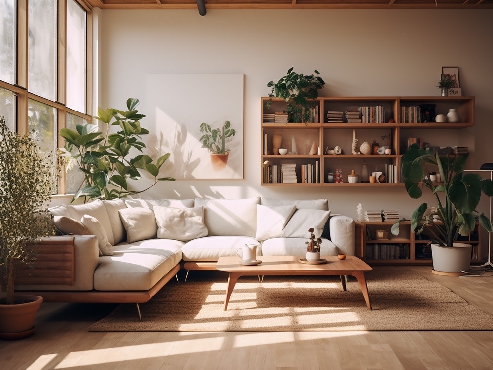 Warm, sunlit living room