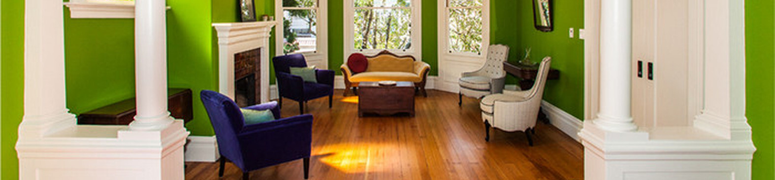 Green walls hardwood floor barker odonoghue houzz